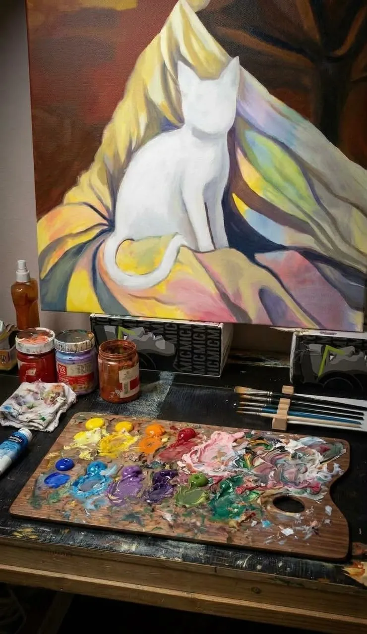 Painting in progress on the easel